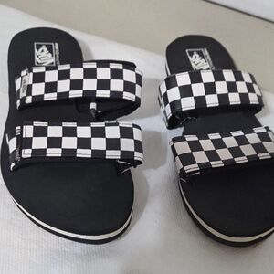 Vans Black & White Checkerboard Double-Strap Slides